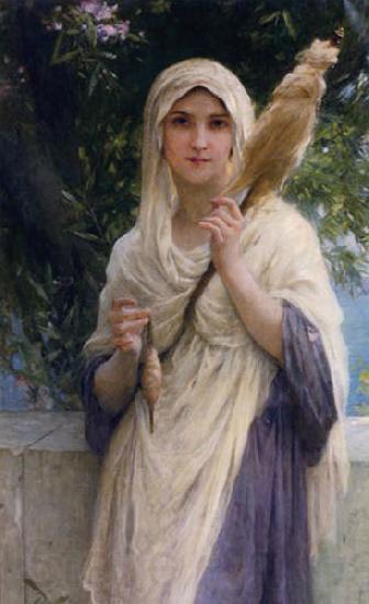 Charles-Amable Lenoir The Spinner by the Sea Norge oil painting art